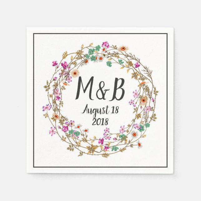 Custom Country Style Floral Wreath Art Motif Serviette (Vorderseite)