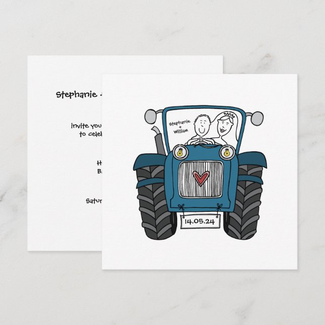 Custom Country Wedding Blue Traktor Abend Einladung (Vorne/Hinten)