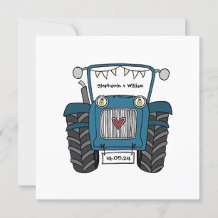 Custom Country Wedding Blue Traktor Abend Einladung