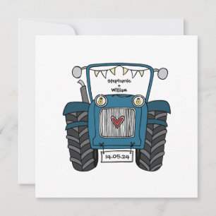 Custom Country Wedding Blue Traktor Einladung