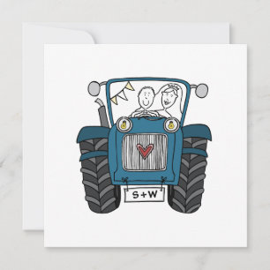 Custom Country Wedding Blue Traktor Einladung