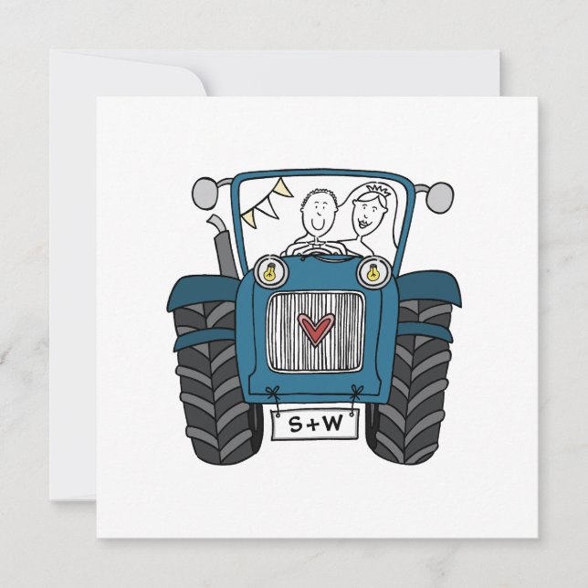 Custom Country Wedding Blue Traktor Einladung (Vorderseite)