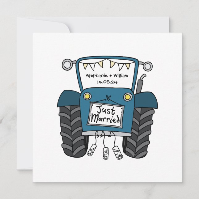 Custom Country Wedding Blue Traktor Einladung (Vorderseite)