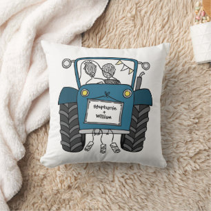 Custom Country Wedding Blue Traktor Kissen