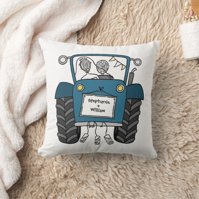 Custom Country Wedding Blue Traktor Kissen (Decke)