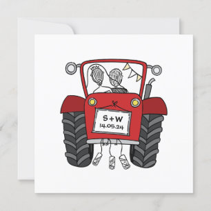 Custom Country Wedding Red Tractor Abend Einladung