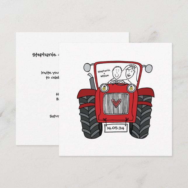 Custom Country Wedding Red Tractor Abend Einladung (Vorne/Hinten)