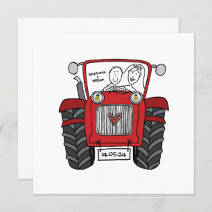 Custom Country Wedding Red Tractor Einladung