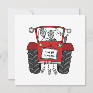 Custom Country Wedding Red Tractor Einladung