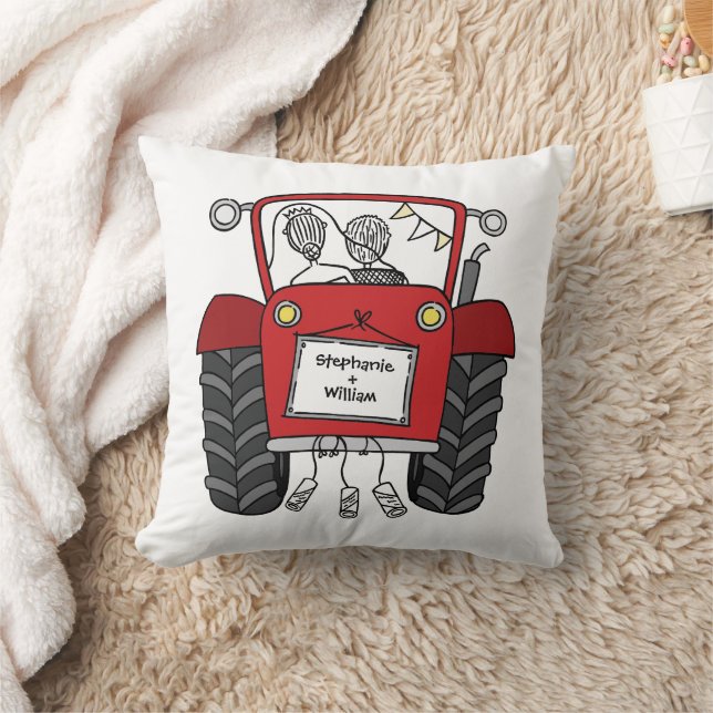 Custom Country Wedding Red Tractor Kissen (Decke)