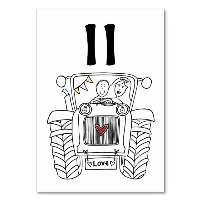 Custom Country Wedding Traktor Tischnummer (Vorderseite)