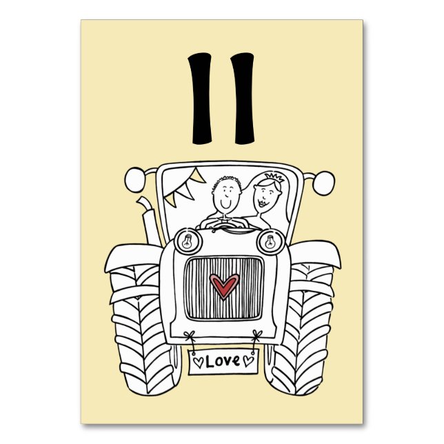 Custom Country Wedding Traktor Tischnummer (Vorderseite)