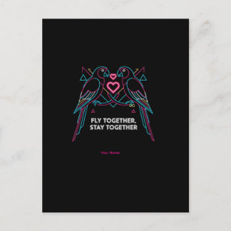 Custom Couple Anniversary Neon Parrots Winter Hood Postkarte