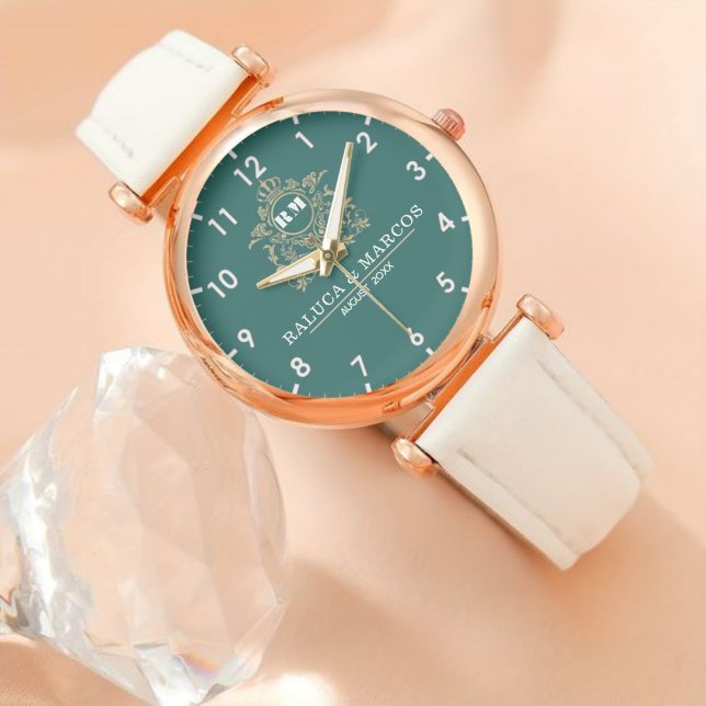 Custom couple floral names monogram  green armbanduhr (Von Creator hochgeladen)