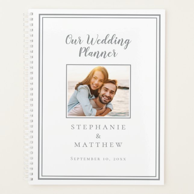 Custom Couple Foto Chic Gray & White Wedding Planer (Vorderseite)