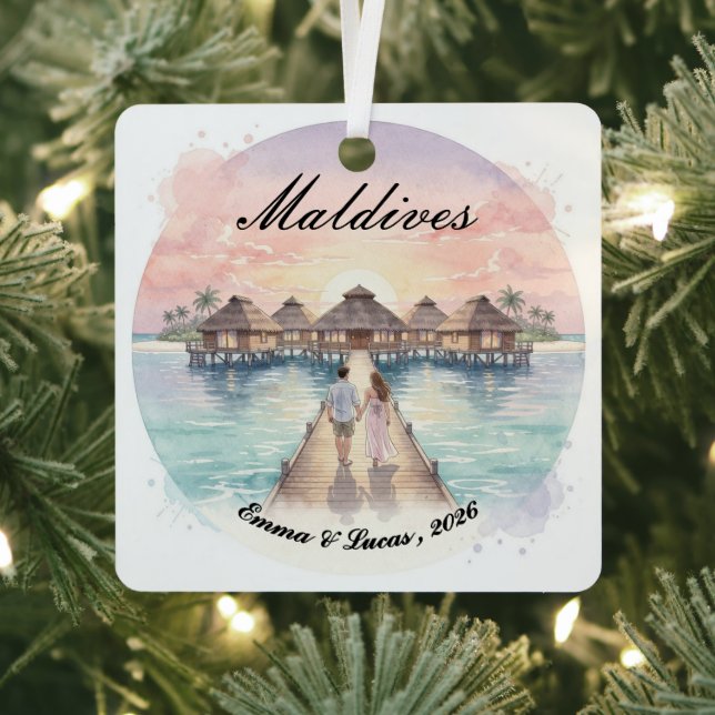 Custom Couple Maldives Honeymoon Keepsake Ornament Aus Metall (InSitu)