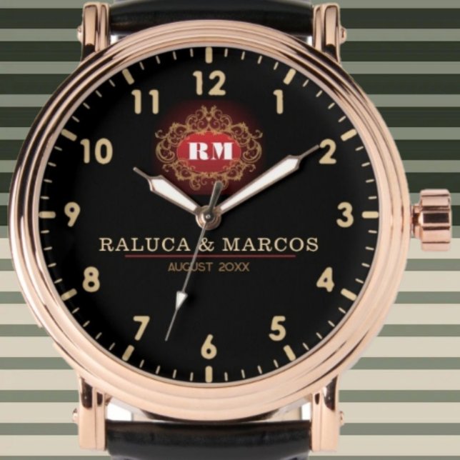 Custom couple names elegant floral monogram armbanduhr (Von Creator hochgeladen)