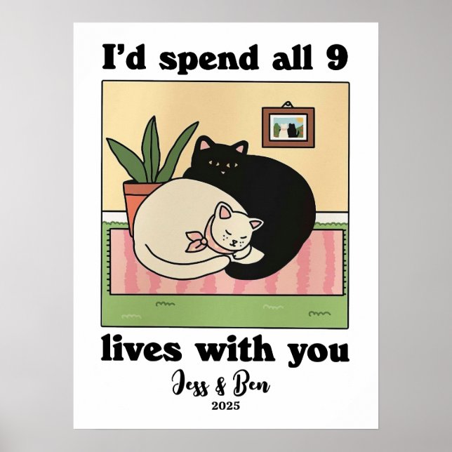 CUSTOM Couple Print, Personalisiert Cat Illustrati Poster (Vorne)