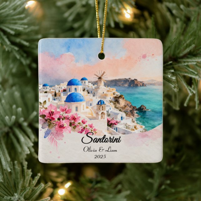 Custom Couple’s Travel Keepsake Keramikornament (Baum)