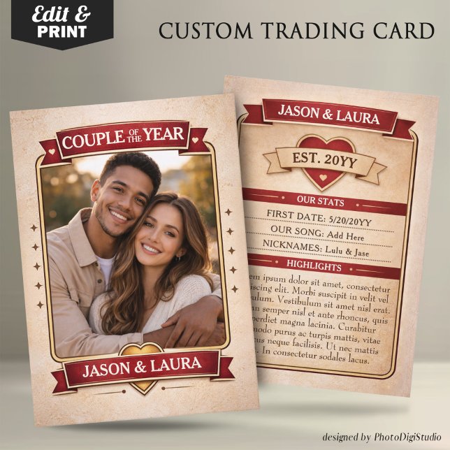 Custom Couple Trading Card, Custom Anniversary  Telefonnummerkarte (Custom Couple Trading Card, Custom Anniversary Card Vintage Trading Card Couple Keepsake)