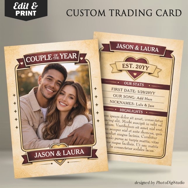 Custom Couple Trading Card, Custom Anniversary  Telefonnummerkarte (Custom Couple Trading Card, Custom Anniversary Card Vintage Trading Card Couple Keepsake)