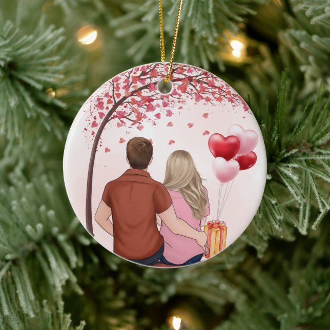 Custom Couple Valentine's Day Keramik Ornament (Baum)