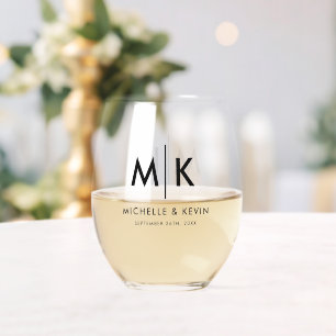 Custom Couple Wedding Modern Monogram Initials Weinglas Ohne Stiel