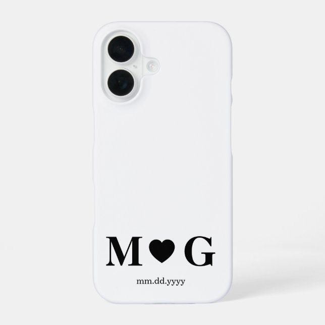 Custom Couples Monogram Heart Mark iPhone 16 Hülle (Rückseite)