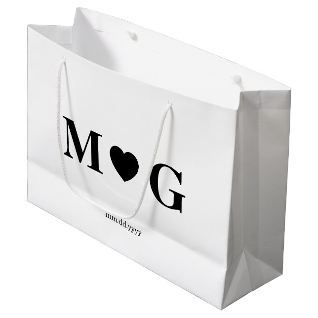 Custom Couples Monogram Large Gift Bag for Gift Große Geschenktüte (Vorderseite Schrägansicht)