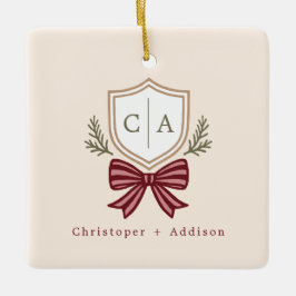 Custom Couple's Monogram Wappen Bow Weihnachten Keramikornament
