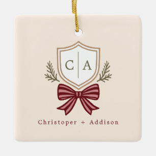 Custom Couple's Monogram Wappen Bow Weihnachten Keramikornament