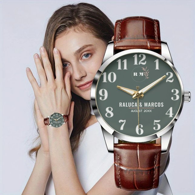 Custom Couples  Monogram Wedding Anniversary Gift Armbanduhr (Von Creator hochgeladen)