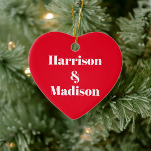 Custom Couple's names red heart Christmas Keramik Ornament