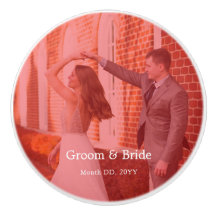 Custom Couples Photo with Text Ceramic Drawer Knob