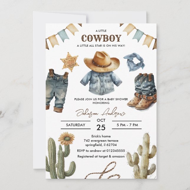 Custom Cowboy Baby Shower Einladung (Vorderseite)
