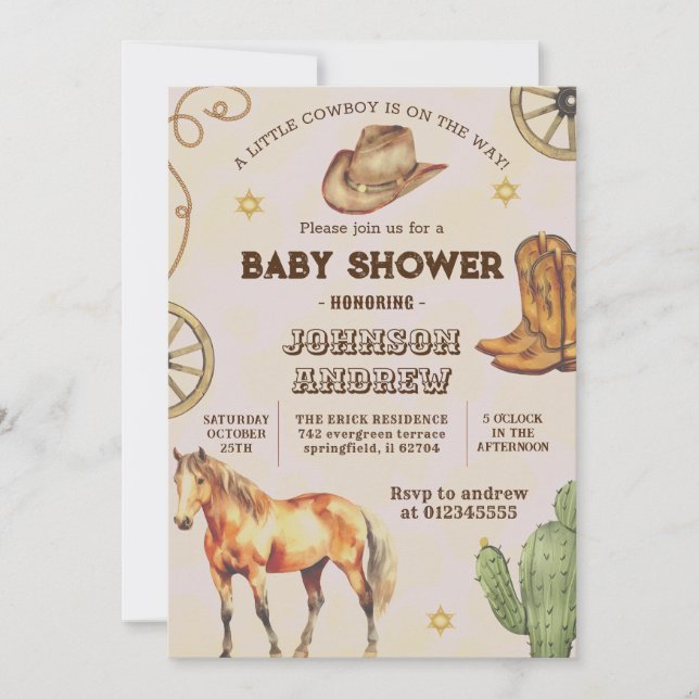 Custom CowBoy Baby Shower Party Einladung (Vorderseite)