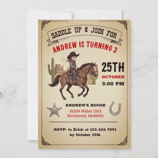 Custom Cowboy Country Wild West Birthday party Einladung (Vorderseite)