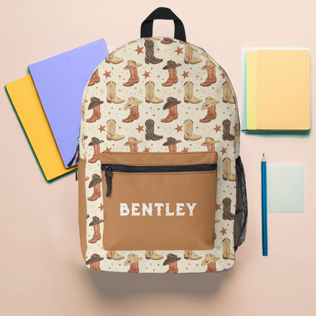 Custom Cowboy Western Custom Bedruckter Rucksack (Brown and Cream Cowboy Western Cowboy Boots and Cowboy Hat Backpack)