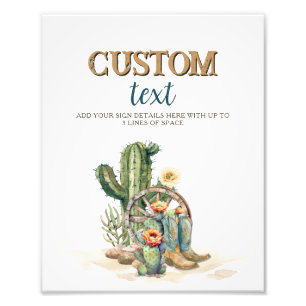 Custom Cowgirl Up Rodeo Party Cactus Boots Sign Fotodruck