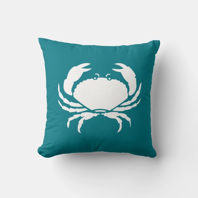 Custom CRAB WHITE auf dunkelblauem Wasser aquamari Kissen (Vorderseite)