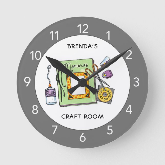 Custom Craft Room|Scrapbook Room Large Clock Runde Wanduhr (Vorderseite)