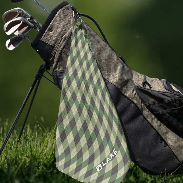 Custom Create Your Own Golf Golfhandtuch (Personalized camo green golf towel with custom monogram — rugged, stylish, and perfect for golfers!)