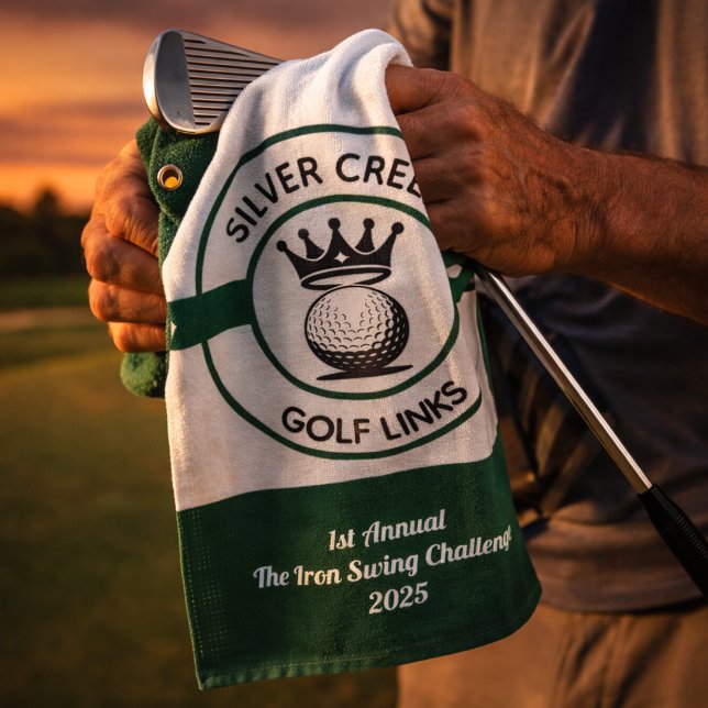 Custom Create Your Own Golf Tournament Golfhandtuch (Stylish green golf towel with premium feel, perfect for keeping clubs clean on the course.)