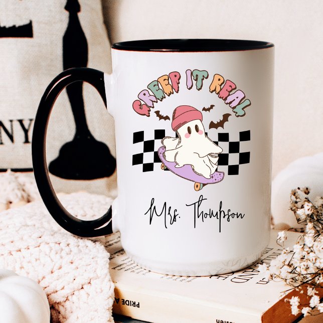 Custom Creep It Real Skateboarding Ghost Halloween Kaffeetasse (Von Creator hochgeladen)