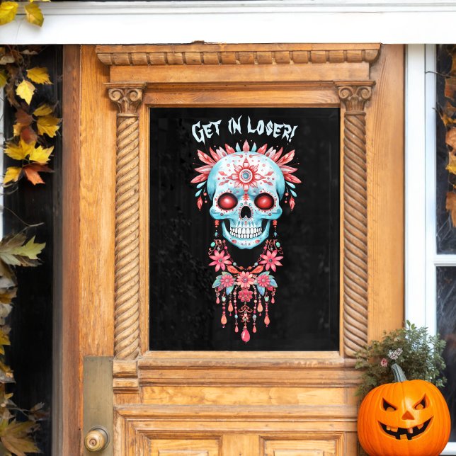 Custom Creepy Blue Pink Halloween Sugar Skull Fensteraufkleber (Von Creator hochgeladen)