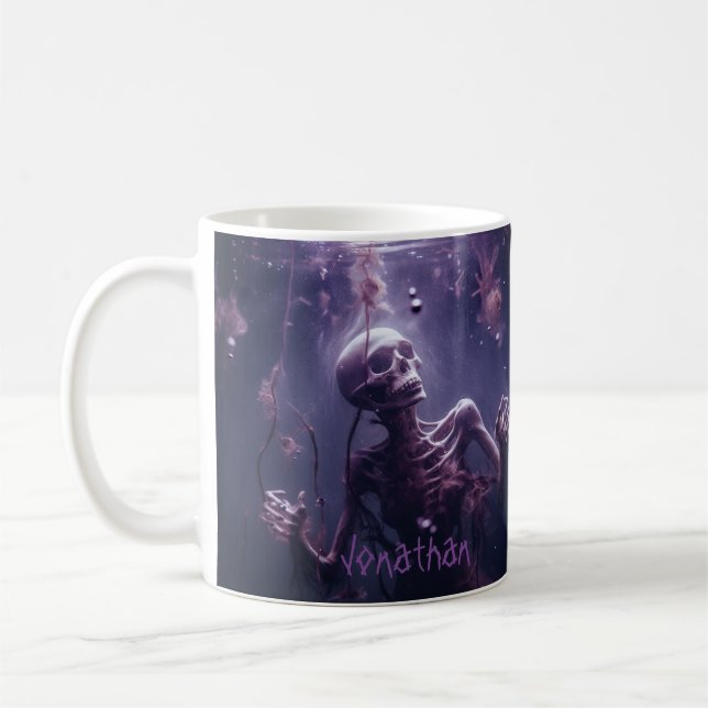 Custom Creepy Skeleton Horror Lila Halloween Kaffeetasse (Links)