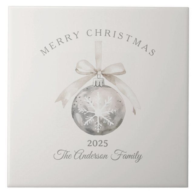 Custom Creme rustikale Ornament Weihnachtsgeschenk Fliese (Vorderseite)