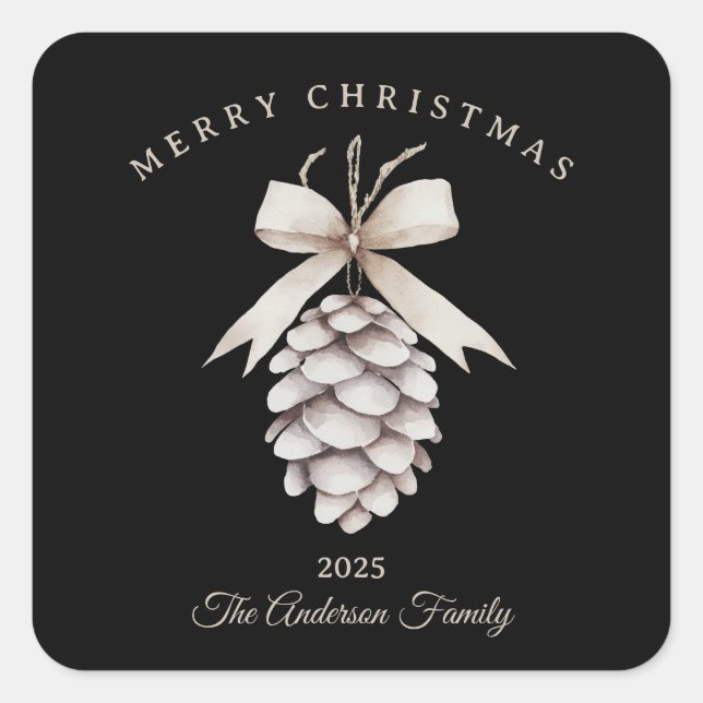 Custom Creme weiß pineca Weihnachtsgeschenk Quadratischer Aufkleber (Vorderseite)