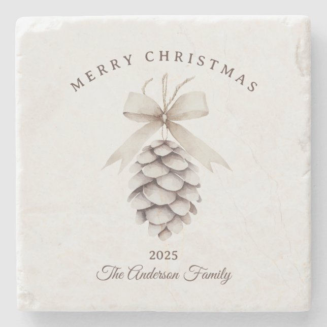 Custom Creme weiß pineca Weihnachtsgeschenk Steinuntersetzer (Vorderseite)