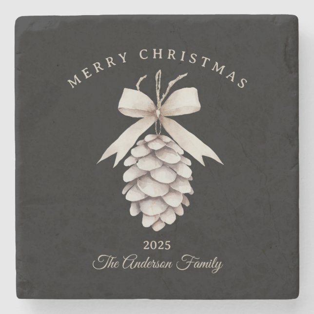 Custom Creme weiß pineca Weihnachtsgeschenk Steinuntersetzer (Vorderseite)